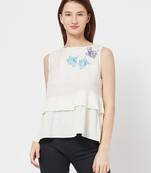 Off white printed viscose cotton tops