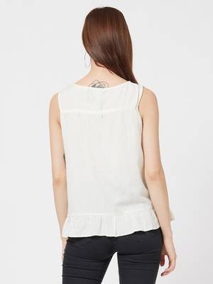 Off white printed viscose cotton tops 2