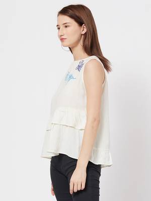 Off white printed viscose cotton tops 3