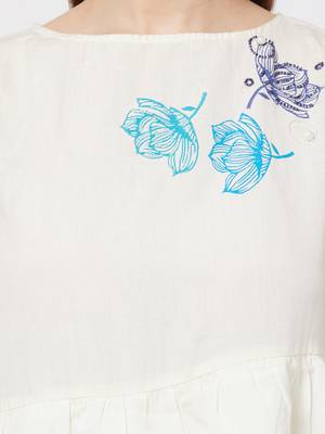 Off white printed viscose cotton tops 4
