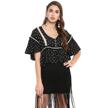 Black printed crepe cotton top 1