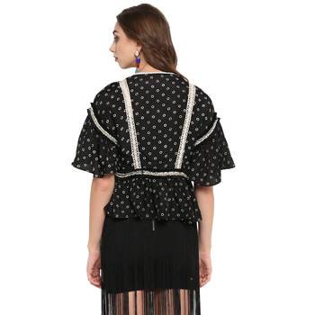 Black printed crepe cotton top 2