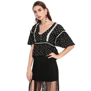 Black printed crepe cotton top 3