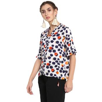 White printed rayon cotton tops 3