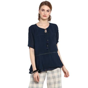 Navy blue plain cotton tops 1