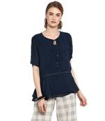 Navy blue plain cotton tops