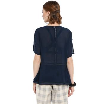 Navy blue plain cotton tops 2