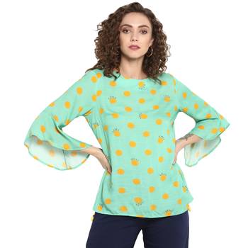 Green printed rayon cotton top 1
