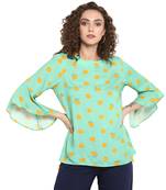 Green printed rayon cotton top