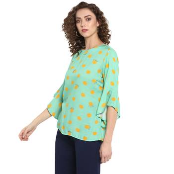 Green printed rayon cotton top 3