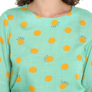Green printed rayon cotton top 4