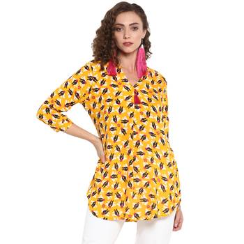 Yellow printed rayon cotton top 1