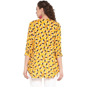 Yellow printed rayon cotton top 2