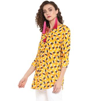 Yellow printed rayon cotton top 3