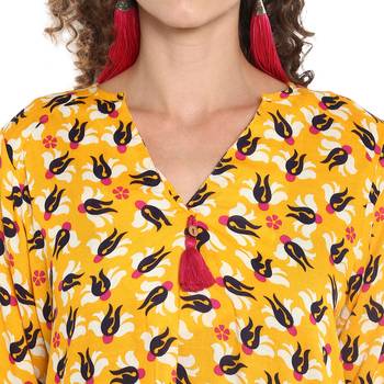 Yellow printed rayon cotton top 4