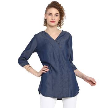 Indigo plain denim cotton top 1