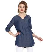 Indigo plain denim cotton top