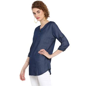 Indigo plain denim cotton top 3