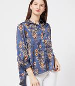 Blue printed satin cotton top