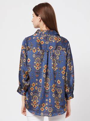Blue printed satin cotton top 2