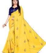 Women's Yellow Sana Silk Embroidered Two Tone Saree With Woven Blouse