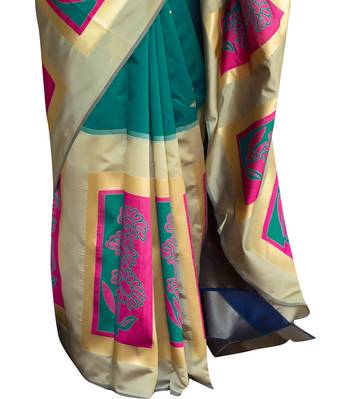 Sea green woven banarasi silk blend saree with blouse 3