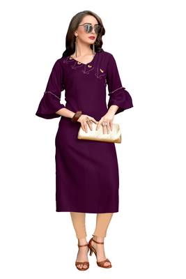 Purple plain rayon ethnic kurtis 1