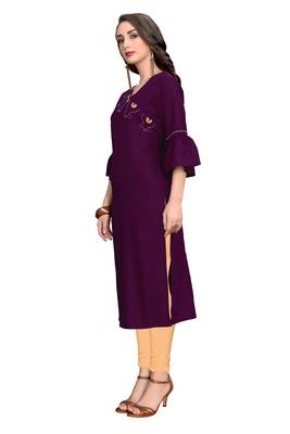 Purple plain rayon ethnic kurtis 3