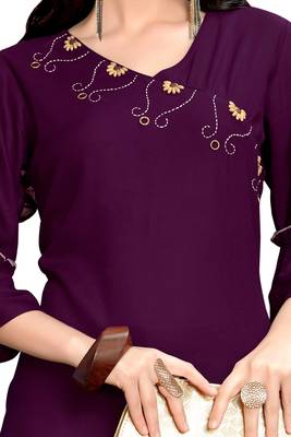 Purple plain rayon ethnic kurtis 4