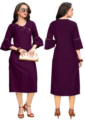 Purple plain rayon ethnic kurtis 5