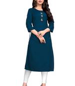 Dark-aqua-blue plain rayon ethnic kurtis