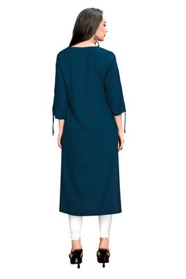 Dark-aqua-blue plain rayon ethnic kurtis 2