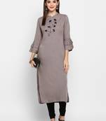 Light-grey plain rayon ethnic kurtis