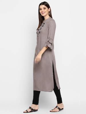 Light-grey plain rayon ethnic kurtis 3