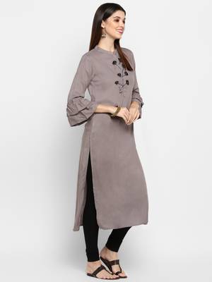 Light-grey plain rayon ethnic kurtis 4
