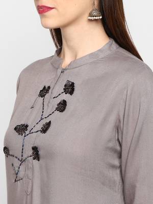 Light-grey plain rayon ethnic kurtis 5