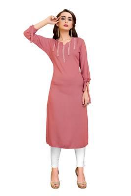 Light-peach plain rayon ethnic kurtis 1