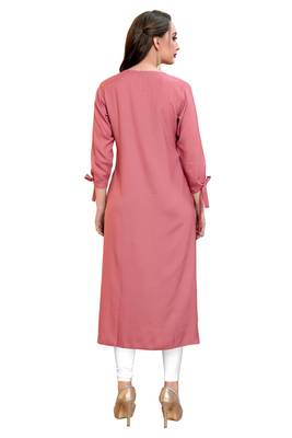 Light-peach plain rayon ethnic kurtis 2