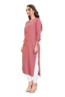 Light-peach plain rayon ethnic kurtis 3