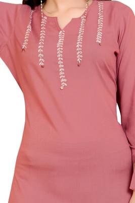 Light-peach plain rayon ethnic kurtis 4
