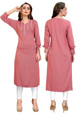 Light-peach plain rayon ethnic kurtis 5