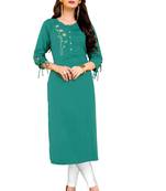 Turquoise plain rayon ethnic kurtis
