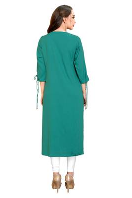 Turquoise plain rayon ethnic kurtis 2