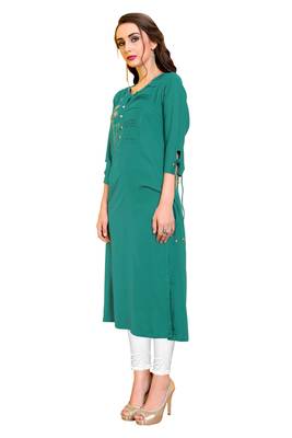 Turquoise plain rayon ethnic kurtis 3