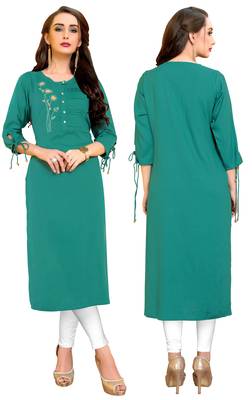 Turquoise plain rayon ethnic kurtis 5
