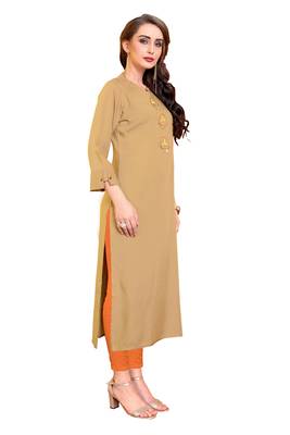 Beige plain rayon ethnic kurtis 3