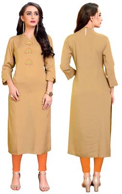 Beige plain rayon ethnic kurtis 5