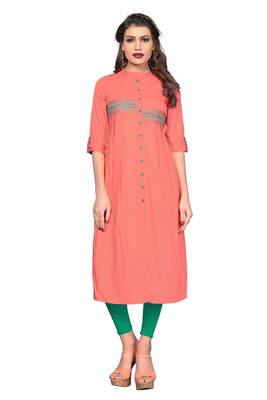Peach plain rayon ethnic kurtis 1