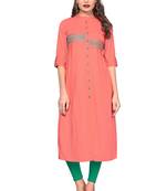 Peach plain rayon ethnic kurtis