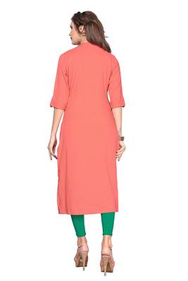 Peach plain rayon ethnic kurtis 2